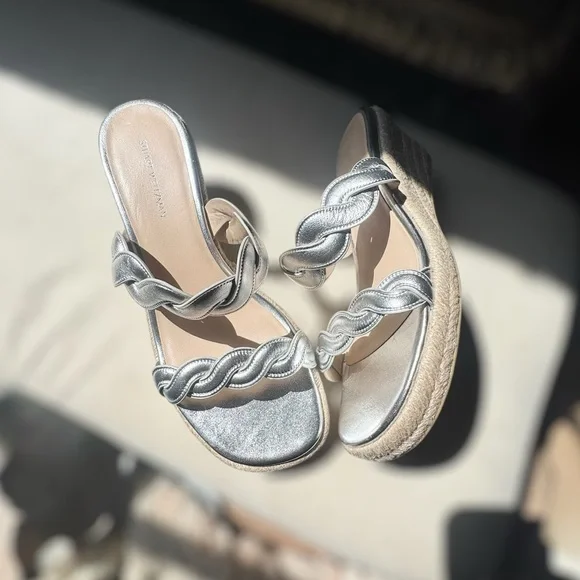 Stuart Weitzman Silver Twist‎ Espadrille Wedge Sandals